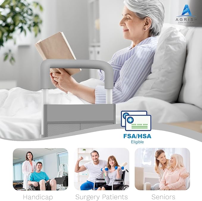 Agrish Bed Rails for Elderly Adults Safety, Bed Rails for Seniors with Motion Lights & Storage Pouch, Adjustable Bed Assist Rail for Surgery Patients - Medical Bed Rail
