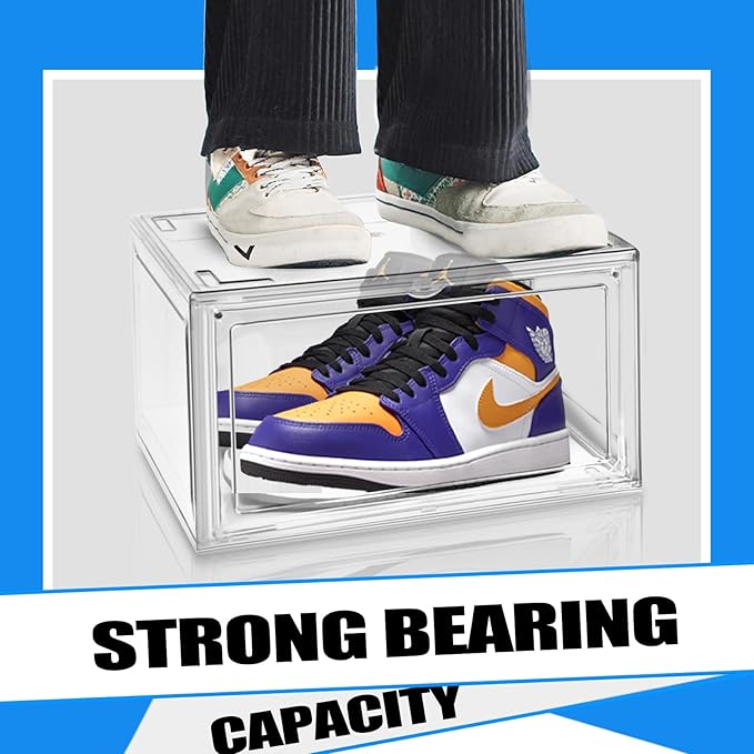 4 Pack Large Acrylic Shoe Boxes Sneaker Storage for Sneakerheads Clear Plastic Stackable Boot Shoe Collectibles Display Case, Size 13