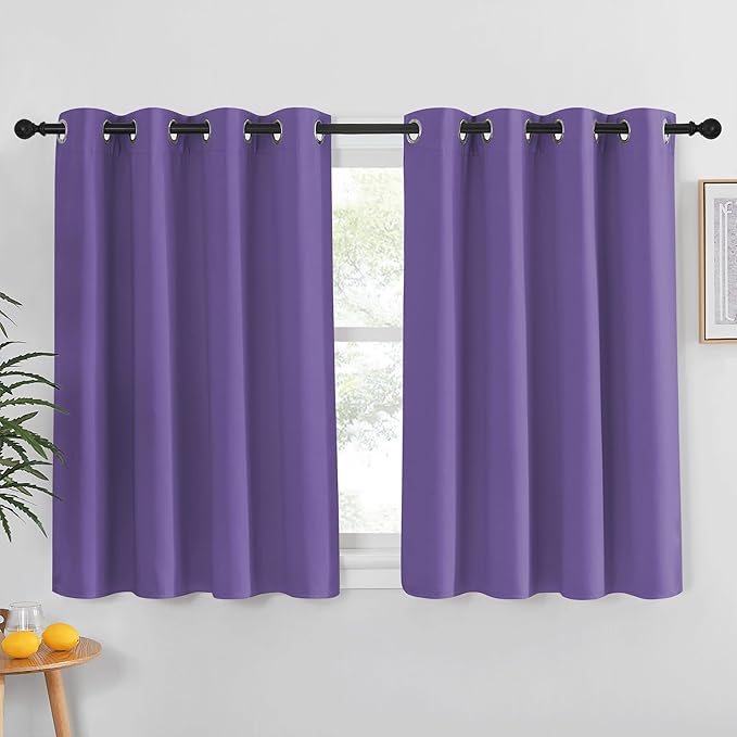 NICETOWN Kitchen Short Blackout Curtain and Drape - Thermal Insulated Solid Grommet Blackout Panel for Patio Bedroom Living Room (Single Panel, 52 inches by 45 inches, Lilac Purple)