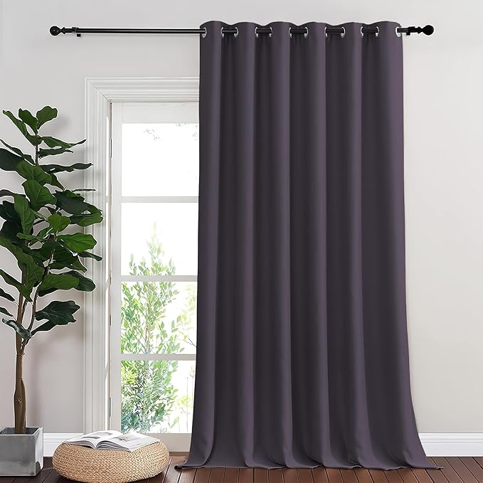 NICETOWN Sliding Door Curtain 108 Inches Long - Blackout Thermal Insulated Grommet Room Divider Privacy Drape for Patio Glass Door, 1 Panel, Greyish Purple, 100 Inch Extra Wide