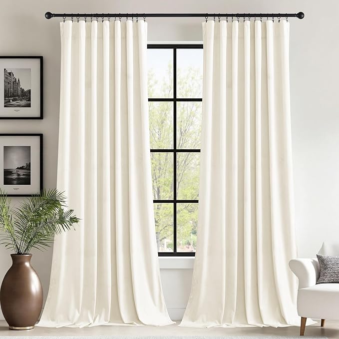 StangH Ivory White Velvet Curtains for Sliding Door Luxury Room Darkening Thermal Curtains for Winter, Rod Pocket Drapes for Living Room/Bedroom Window Decor, W62 x L84, 2 Panels