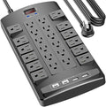 Surge Protector Power Strip - QINLIANF 20Ft Flat Plug Heavy Duty Extension Cord with 24 Outlets and 4 USB Ports(1 USB-C Ports), 1875W/15A, 4100J, for Home, Office, Dorm, ETL Listed, Black