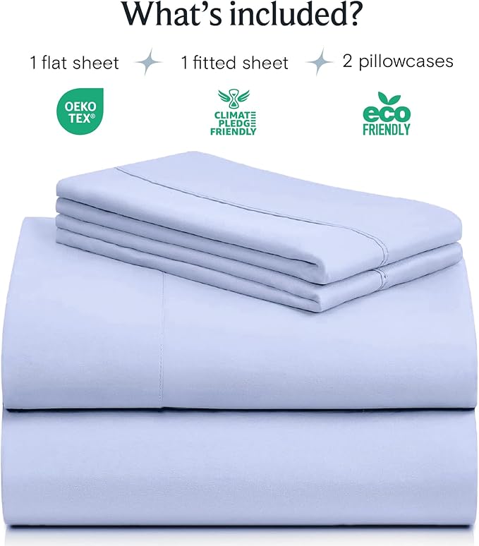 LuxClub 4 PC Sheet Set Bed Sheets Deep Pockets 16" Eco Friendly Wrinkle Free Cooling Machine Washable Hotel Bedding Silky Soft - Sky Blue Queen
