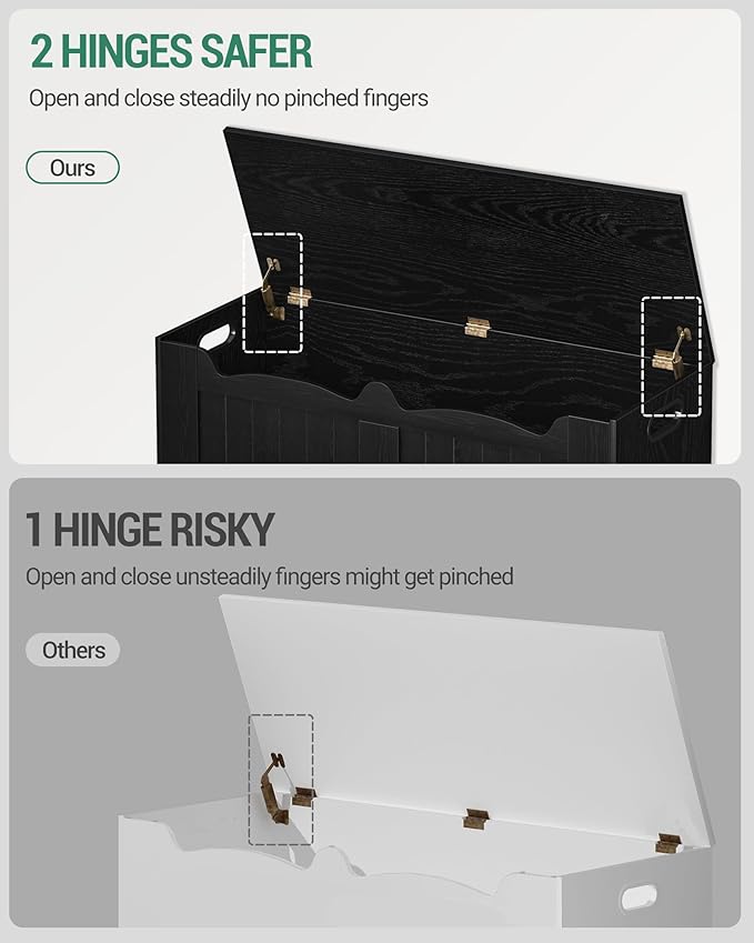Hzuaneri 39.4" Storage Chest, Storage Bench Trunk with 2 Hinges,Wooden Box, Lift-Top Chest Organizer, Shoe Bench for Entryway, Bedroom, Living Room, Black SB01004X