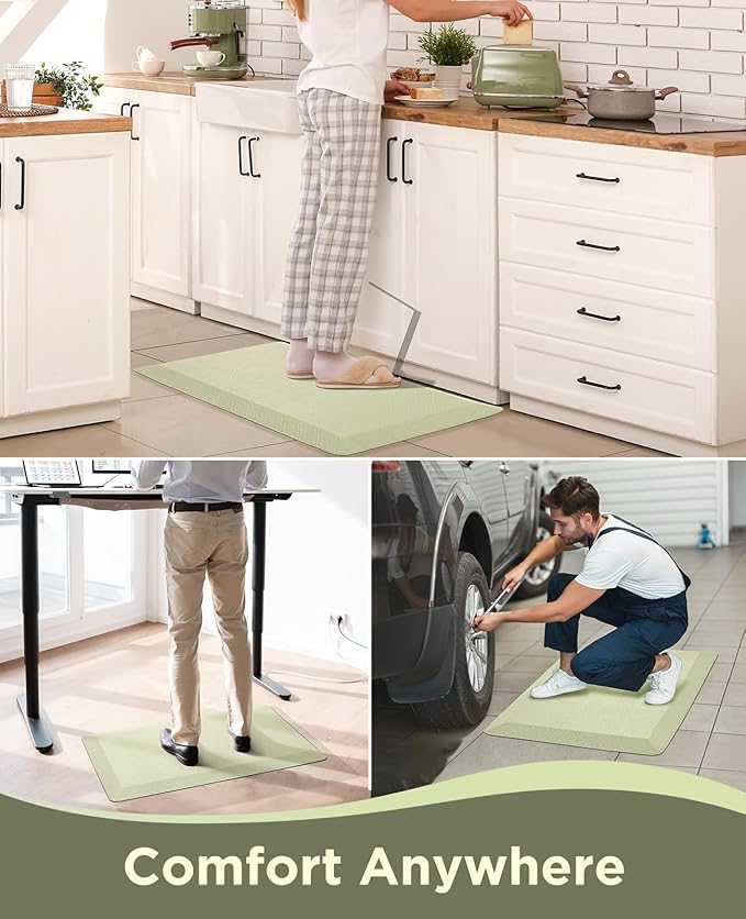 Ophanie Kitchen mats for Floor, 3/4 inch Thick, Kitchen Rugs, 20''x48'' Anti Fatigue Standing Cushioned Mat, Waterproof,Comfort Ergonomic mat for Office, Home, Sink, Sage Green Non-Slip Bottom