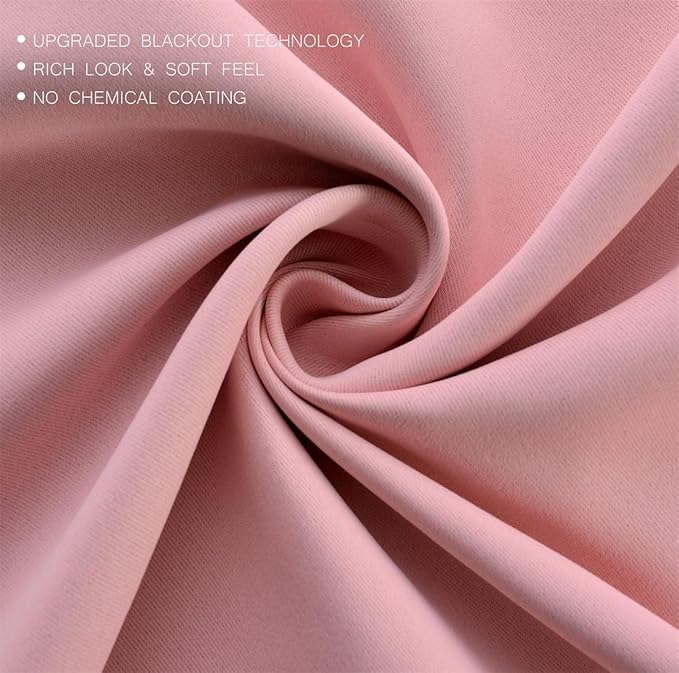 MIUCO 1 Pair Thermal Insulated Grommet 52-Inch-by-63-Inch Blackout Window Curtain Panels with 2 Tie Backs, Pink