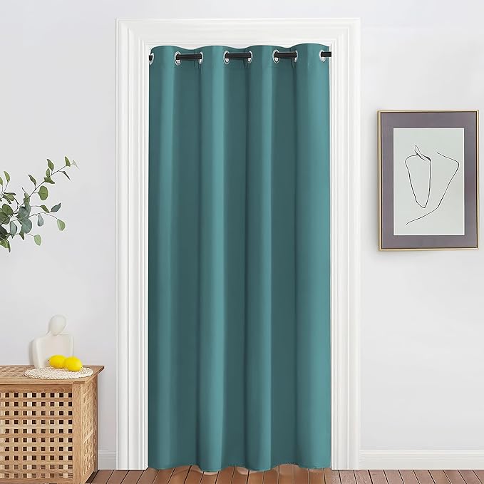 NICETOWN Blackout Doorway Curtain Drape 78 inch Long - Grommet Noise Reducing Thermal Insulated Solid Modern Window Treatments for Bedroom Closet (1 Panel, 52 x 78 Inch, Sea Teal)
