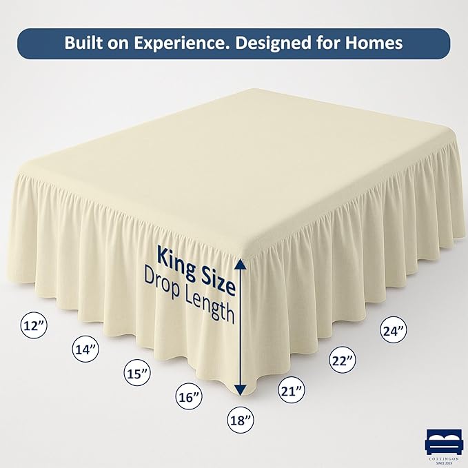 Ruffled Bed Skirt with Split Corners-Dust Ruffle - 14" Drop 100% Microfiber Soft,Sheen & Luxurious Look - Bed Skirts (Ivory -King)