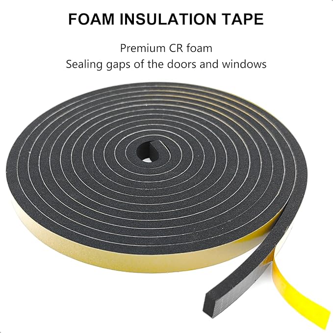 Weather Stripping Door Seal Strip, Strong Adhesive, Weatherproof, Reduce Noise, Gap Filler, Foam Insulation Tape for Doors and Windows (1/2 in x 1/4 in x 13 Ft)