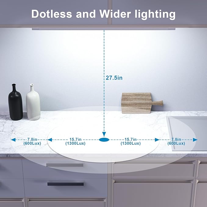 WOBANE 16.5 inch Under Cabinet Lighting,5 Color Settings,Under Counter Lights for Kitchen,Hand Wave Activated,Touchless for Cabinet,Shelf,Under Desk,Color Tunable 2700K to 6000K,Dimmable,White,1000LM