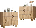 3 Drawer Dressers for Bedroom, 31.5" Wide Large Mid Century Modern Fluted Nightstand 2 Sets, Wood Dresser & Chest of Drawers with Curved Profile for Living Room, Entryway, Hallway Natural