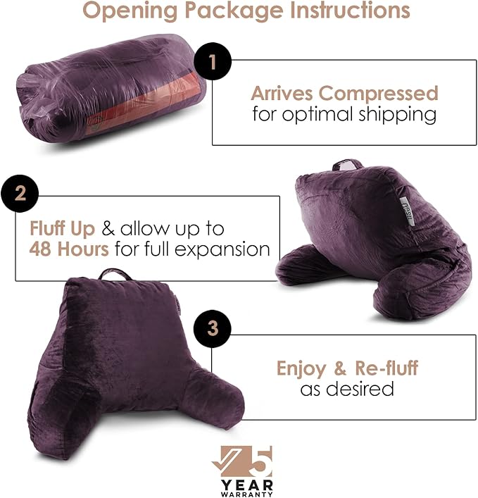 Nestl Reading Pillow for Kids & Teens with Shredded Memory Foam, Backrest Pillows for Reading, Watching, and Gaming, Use on The Couch, Bed, or Floor, Adjustable Support with Washable Cover Purple