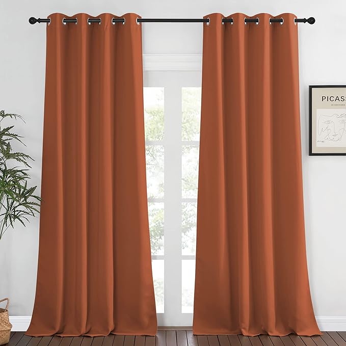 NICETOWN Blackout Burnt Orange Curtain for Living Room - Grommet Top Thermal Insulated Window Treatment Energy Saving Sound Reducing Drape for Bedroom (Burnt Orange, 1 Panel, W52 x L95)