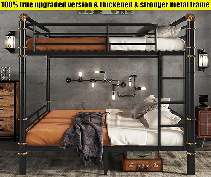 Higher Quality & Stronger Heavy Duty Metal Bunk Bed Frame Queen Over Queen Size for Adults Teens, Thickened More Stable Steel Bunkbed (Queen Over Queen)