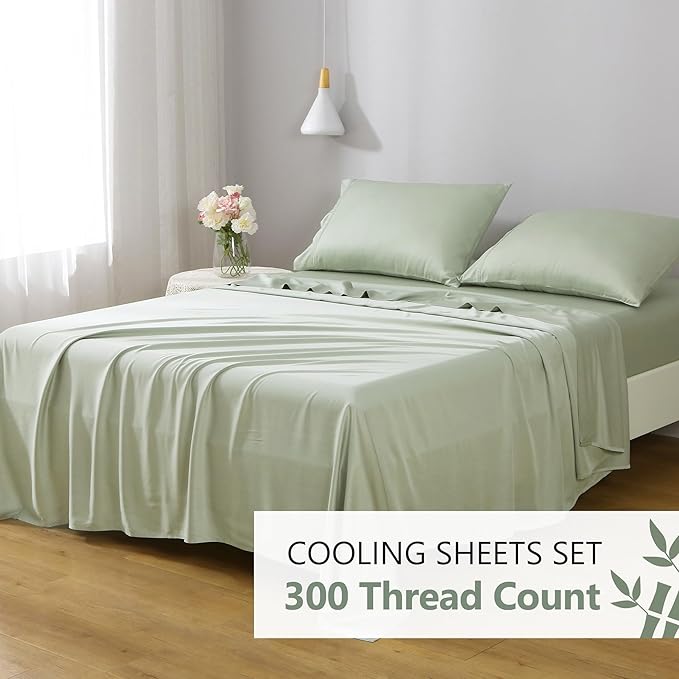 Linen World Cooling Bed Sheets Set Twin Size,100% Organically Grown Viscose Sheets,Deep Pocket Up to 16",3 Pieces Silky Soft,Breathable Bedding Sheets & Pillowcases(Sage,Twin)