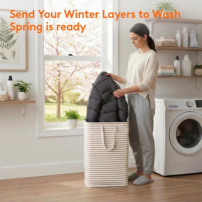 Lifewit 2 Pack Laundry Hamper Large Collapsible Laundry Baskets, Freestanding Waterproof Clothes Hamper with Easy Carry Handles in Laundry Room Bedroom Bathroom College Dorm for Adults, Beige, 2 x 80L