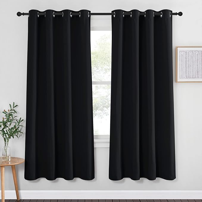 NICETOWN Blackout Curtain Panel 72 inches - Light Reducing Thermal Insulated Solid Grommet Blackout Curtain/Panel/Drape for Living Room (Sold as 1 Panel, 52 inches Wide, Black)