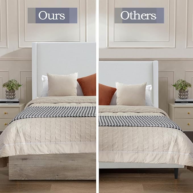 Queen Size Upholstered Bed Frame, 54" Tall Headboard Shelton Wingback Bed Frames, Wood Base Platform Beds, No Box Spring Needed No Noise, Rustic Modern Farmhouse,Textured Ivory Canvas Chenille