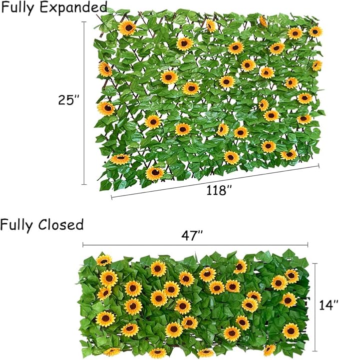 GLANT Expandable Fence Privacy Screen for Balcony Patio Outdoor,Decorative Faux Ivy Fencing Panel,Artificial Hedges (Single Sided Leaves) (4, Sunflowers)