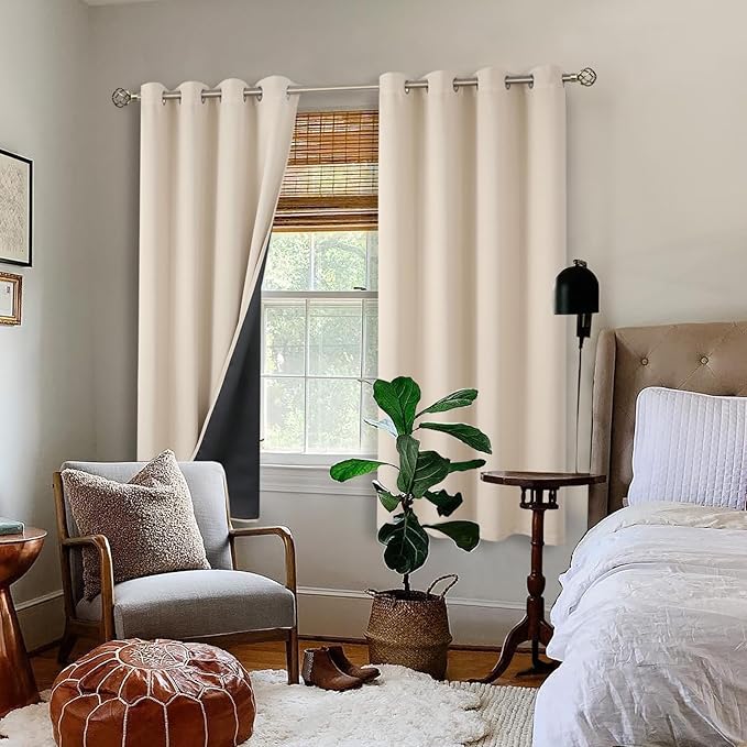 BGment Thermal Insulated 100% Blackout Curtains 63 Inch Length 2 Panels, Total Light Blocking Curtains for Bedroom, Grommet Window Drapes with Thick Black Liner, 52 Inch Wide Each Panel, Champagne