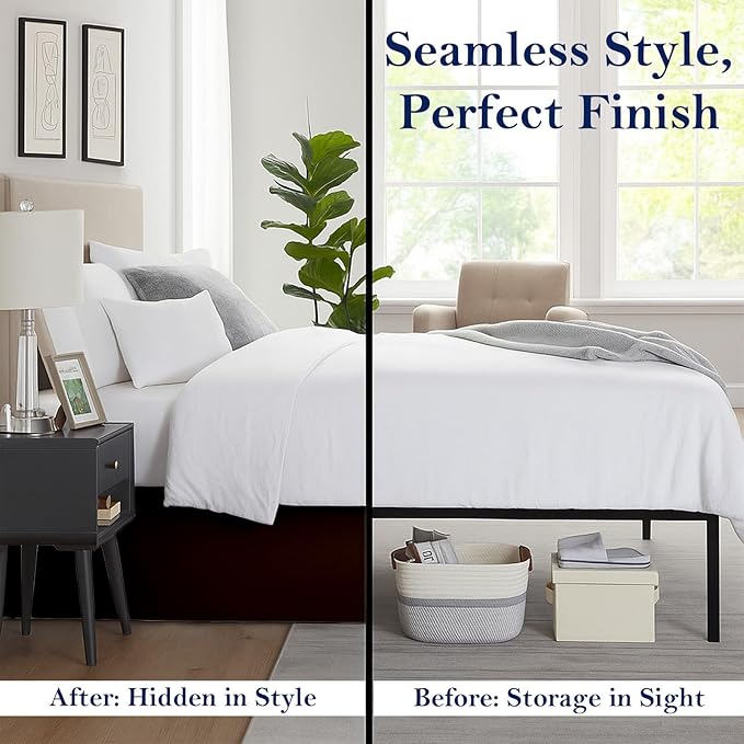 Queen Bed Skirt, Luxury 15 Inch Drop Chocolate Pleated Bed Skirt, Double Brushed Microfiber, Box Pleat Design, Wrinkle & Fade Resistant, Easy Fit Tailored Bedskirt for Queen Size Beds