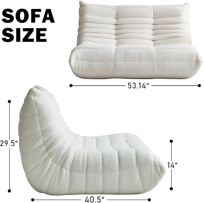 Bean Bag Chair for Adults, Oversized Loveseat Fireside Chair Comfy Bean Bag Couch, 2 Seater Lazy Sofa Couch Memory Foam Floor Chair Loveseat for Living Room, Bedroom Apartment Office (Beige)