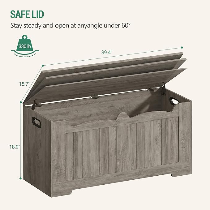 Hzuaneri 39.4" Storage Chest, Storage Bench Trunk with 2 Safety Hinge,Wooden Box, Lift-Top Chest Organizer, Shoe Bench for Entryway, Bedroom, Living Room, Greige SB01005X