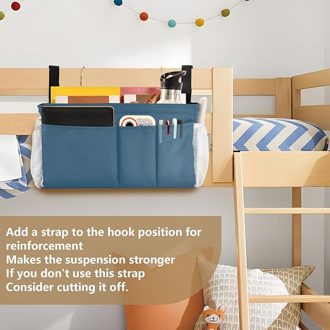 KOPIRIT Caribbean Blue Bedside Caddy Storage Bag Bedside Organizer for Bunk Bed Headboards College Bedside Shelf Hanging Organizer 6 Pockets with Hooks for Book Glasses Phone Holder