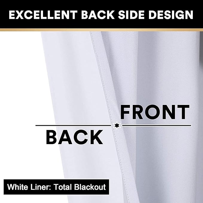 PrinceDeco Black Out Curtains 84 Inch Long 2 Panels Burg 100% Linen Blackout Curtains for Bedroom Living Room Anti-Rust Grommet Linen Blackout Drapes with White Liner,42 X 84, Pearl White