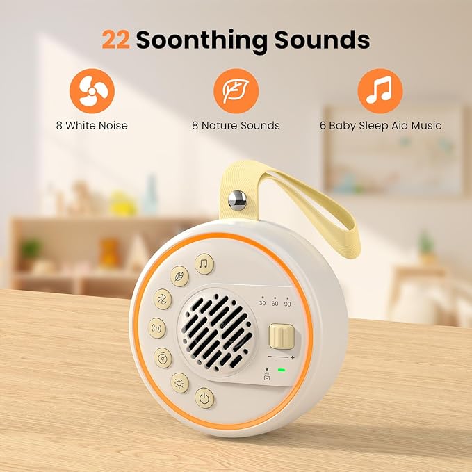 White Noise Machine Portable Sound Machine with 22 Soothing Sounds for Kids Adults, 4 Modes Night Light,3 Sleep Timer,Sound Therapy for Home Office Travel