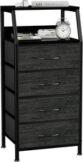 Dresser with 4 Drawers, Fabric Storage Tower for Bedroom, Black Clothes Storage Drawers, Vertical Closet Organizer for Kids Room, Entryway, Nightstand Bedside Table, Sturdy Steel Frame & Wooden Top