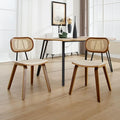 HEAH-YO Modern Dining Chairs Set of 2, Upholstered Faux Leather Dining Room Chairs with Rattan Backrests and Wood Legs, Armless Kitchen Chairs for Dining Room, Beige