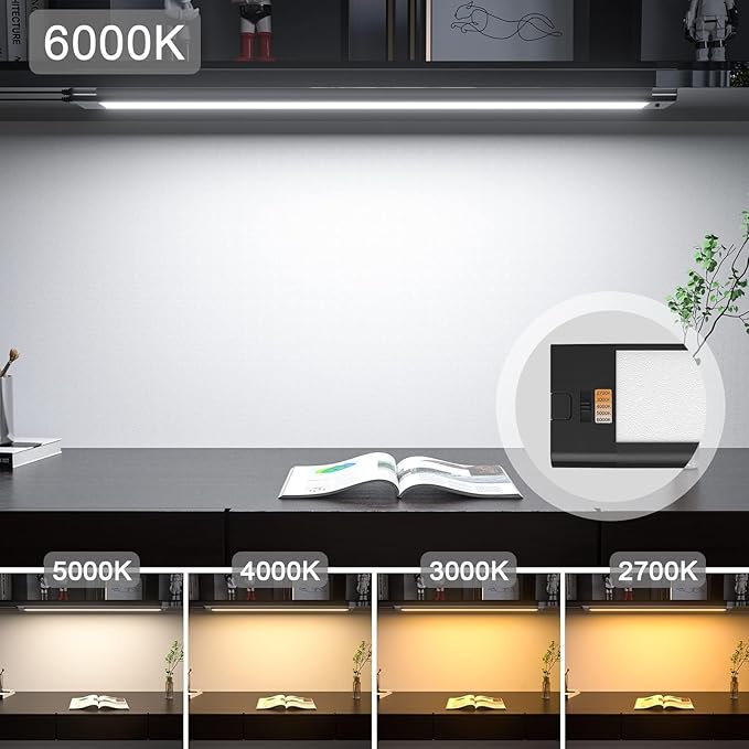 WOBANE Under Cabinet Lighting,Dimmable Counter Lights for Kitchen with 5 Color,Wireless Hand Wave Activated,Plug in LED Light Bar for Kitchen,Shelf,Pantry,Workbench,16.5 inch,800LM,Black