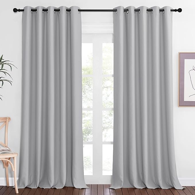 NICETOWN Sliding Door Window Treatment Blackout Patio Door Curtain Panels, Privacy Thermal Drapes for Bedroom Living Room Department with Grommet Top (Silver Grey, W66 x L110)