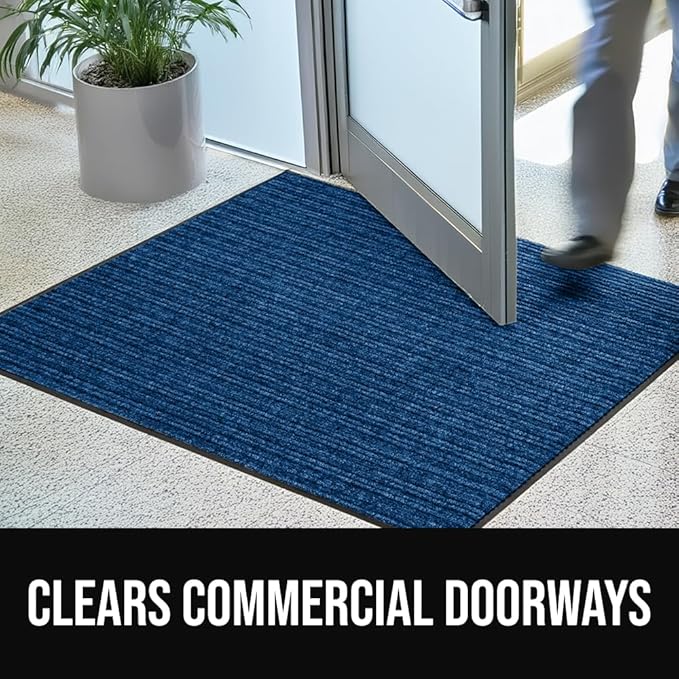 GORILLA GRIP Waterproof Traffic Guard Door Mat, 59x24, Heavy Duty Entryway Mats, Strong Rubber Back Commercial Utility Rugs for Office Hallway, Garage Floor and Home, Low Profile Carpet Runner, Blue