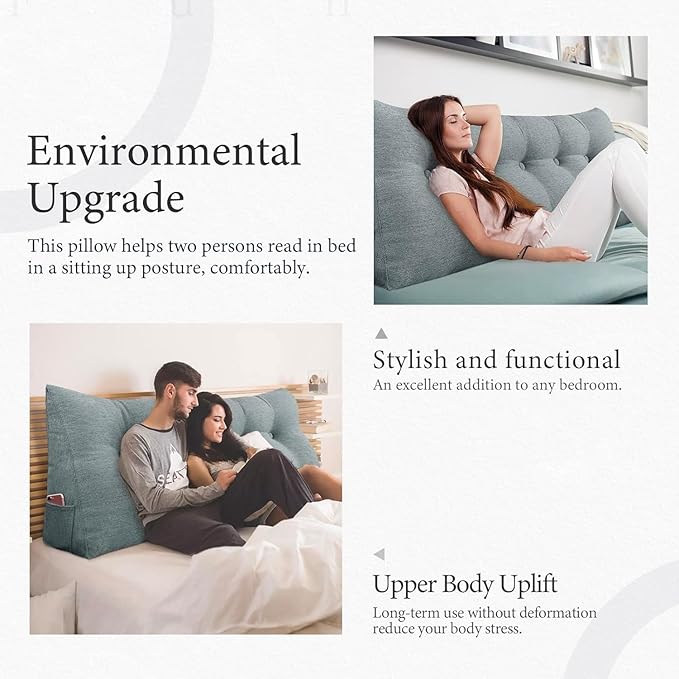 homecozy Wedge Headboard Pillow Dorm Room Reading Pillow Back Support for Sitting Up in Bed Bolster Lumbar Cushion Body Positioning Bedrest Gifts for Mom Cotton Linen 59in Gray Queen