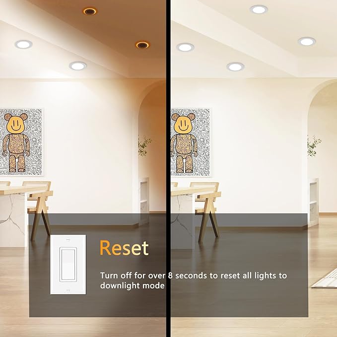 CycevSun Pot Lights LED 4 Inch Recessed Lights with Night Light Mode, Dimmable & 2700K/3000K/3500K/4000K/5000K Selectable, 9W, cETL, White, IC Rated, 12 Pack