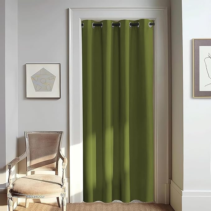 NICETOWN Door Curtain for Closet Doors 80 Inches Long 1 Panel, Blackout Doorway Curtain for Open Closet Bedroom, Room Divider Living Room for Privacy (Olive Green, 1 Panel, 46W x 80L)