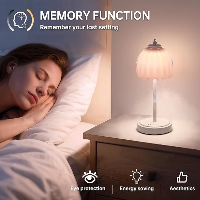 Tulip Table Lamp with 5200mAh Battery & Touch Control, Cordless Small Table Lamp with 3 Colors, Dimmable Rechargeable Table Lamps for Living Room, Bedroom, Desk, Bedside (Creamy Pink Tulip)