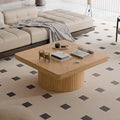Modern Square Coffee Table with Cylindrical Base, Wood Coffee Table with Parquet Pattern & Thickened Tabletop, Center Table Tea Table for Living Room Apartment, 34.6''L×34.6''W×14.9''H, Natural
