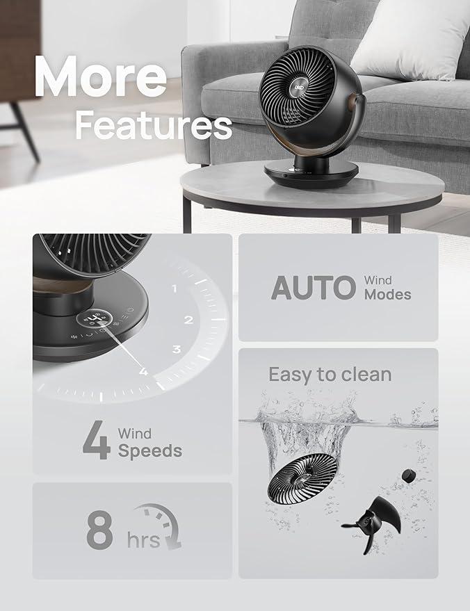 Dreo Fan for Bedroom, Desk Air Circulator Fan with Remote, 11 Inch Table Fans for Whole Room, 60ft Powerful Airflow, 120° Vertical Manual +90° Oscillating, 4 Speeds, 8H Timer, Quiet Fan, Home