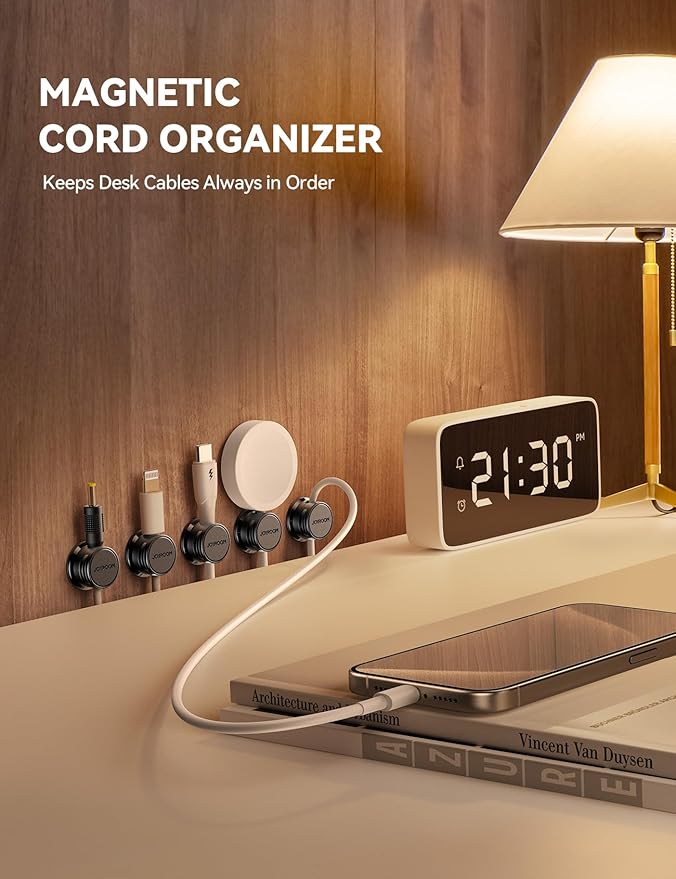 9 Pack Cable Management Cord Holder, JOYROOM Magnetic Cable Clips Adhesive Wire Hider, Cord Organizer for Desk Bedside Nightstand Table Desktop USB Wall Car Office Workspace Accessories, Black