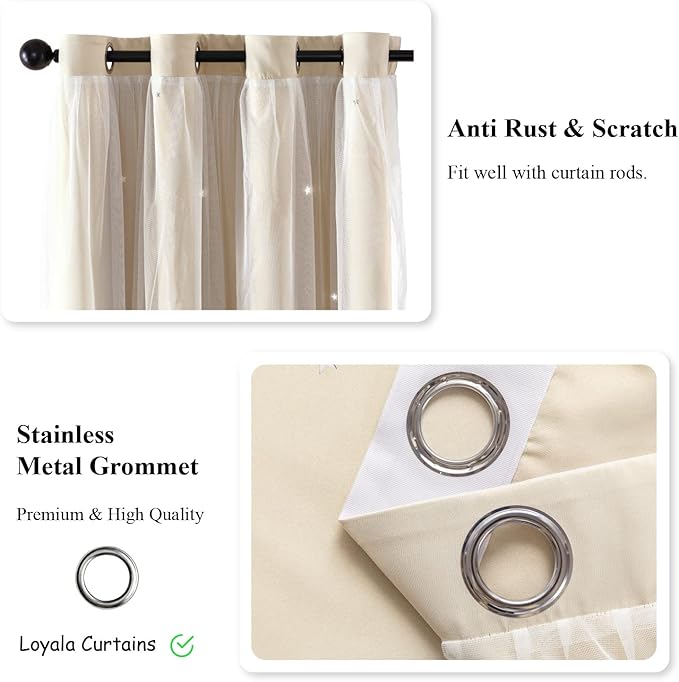 Star Blackout Curtains for Bedroom - Cream & Ivory, Beige - 84 Inch Long 2 Panel Set, 52 x 84 Inch