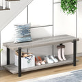 FOLUBAN Entryway Bench, Vintage Wood and Metal Shoe Bench for Hallway Front Door Entrance, Farmhouse Indoor Shoe Storage Bench Seat for Bedroom, Living Room, Light Grey, 47 Inch