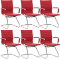 Wahson Office Guest Chairs Set of 6, Leather Reception Chairs, Mid Back Waiting Room Chair, Conference Chairs with Sled Base, Desk Chair No Wheels for Meeting/Lobby/Restroom, Dark Red