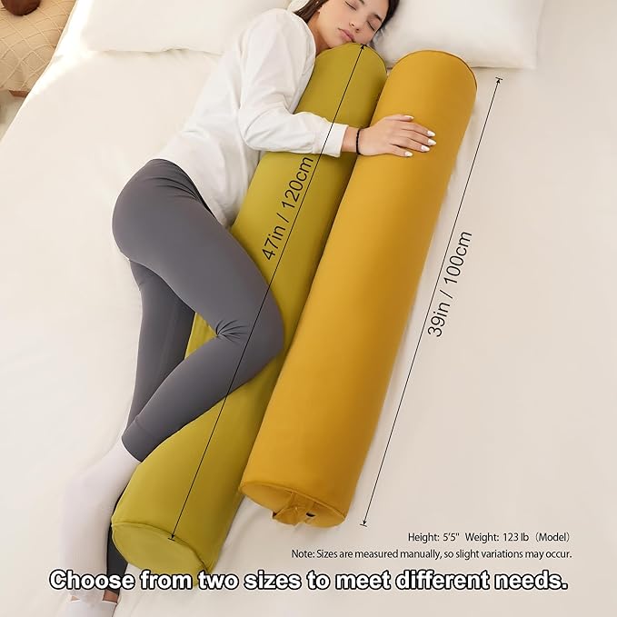 Long Round Body Pillow for Adults – Bolster Pillow for Bed, Cervical Roll Pillow, Firm Support for Sleeping,47 x 7.87 Inches,Golden Yellow