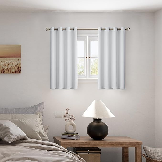 BGment Greyish White Short Blackout Curtains for Bedroom, Thermal Insulated Energy Efficiency Noise Reducing Grommet Curtains 45 Inch Length with Liner for Small Window 2 Panels Each 52 Inch Wide
