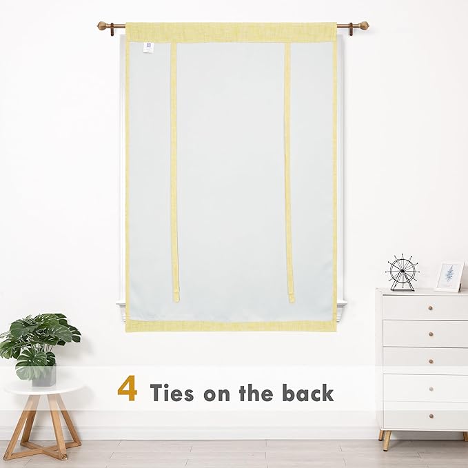 DriftAway Double Layer Linen Blackout Tie Up Curtains Thermal Insulated Fully Lined Balloon Roman Shade Bathroom Window Adjustable Rod Pocket for Small Window 25 Inch by 47 Inch Yellow