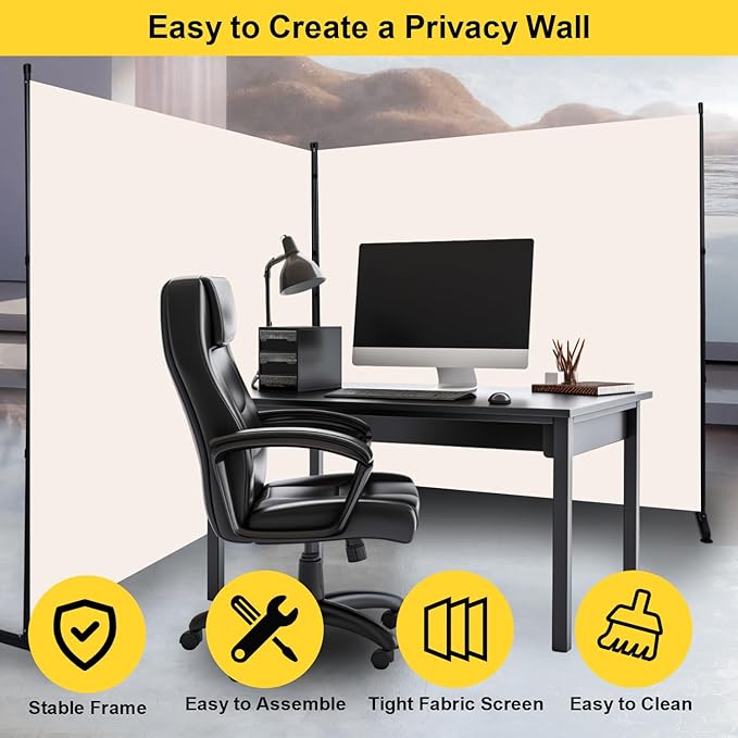 Room Divider Folding Privacy Screens with Wheels, 6FT Tall Divider for Room Separation, Movable Room Partitons and Dividers, Indoor Room Dividers Panel with Fabric (Beige, 1 Panel-71‘’-Round Pad)