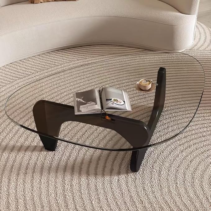 Modern Glass Coffee Table for Living Room, Mid Century Coffee Table, Small Coffee Tables, Suitable for Bedroom Living Room Reception Office Tables (Black/Transparent, Medium)